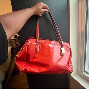 Coach Kimberly Crystal Red Patent Leather Tote Bag